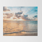 sunset sky over ocean - beach with sunset sky horizon Throw Blanket Gallery Image 2