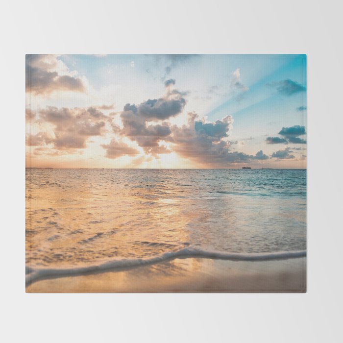 sunset sky over ocean - beach with sunset sky horizon Throw Blanket Gallery Image 2
