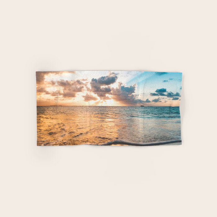 sunset sky over ocean - beach with sunset sky horizon Bath Towel Gallery Image 1