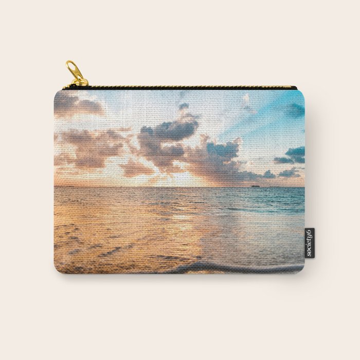 sunset sky over ocean - beach with sunset sky horizon Carry All Pouch Gallery Image 1