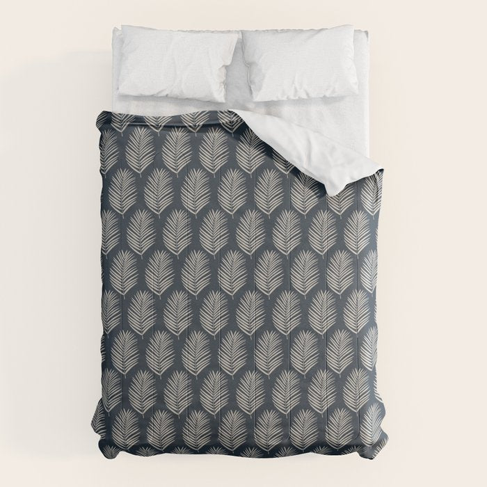 Palm Leaf Navy Blue And Cream Comforter Gallery Image 1