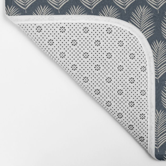 Palm Leaf Navy Blue And Cream Bath Mat Gallery Image 2