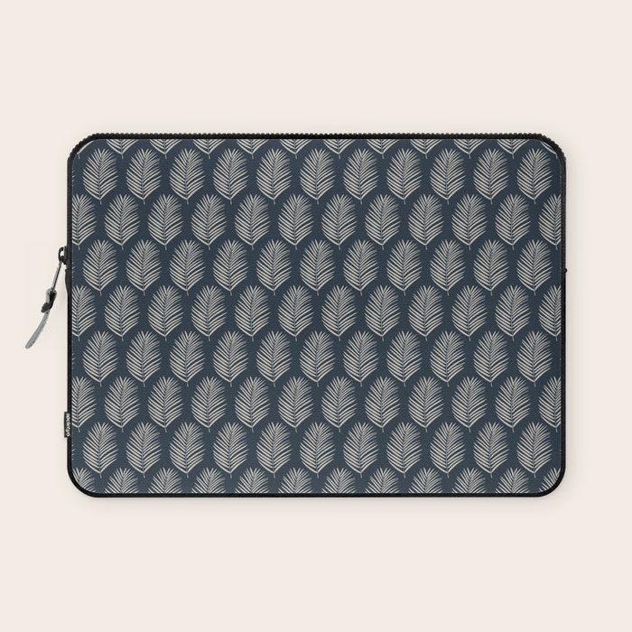 Palm Leaf Navy Blue And Cream Laptop Sleeve Gallery Image 1