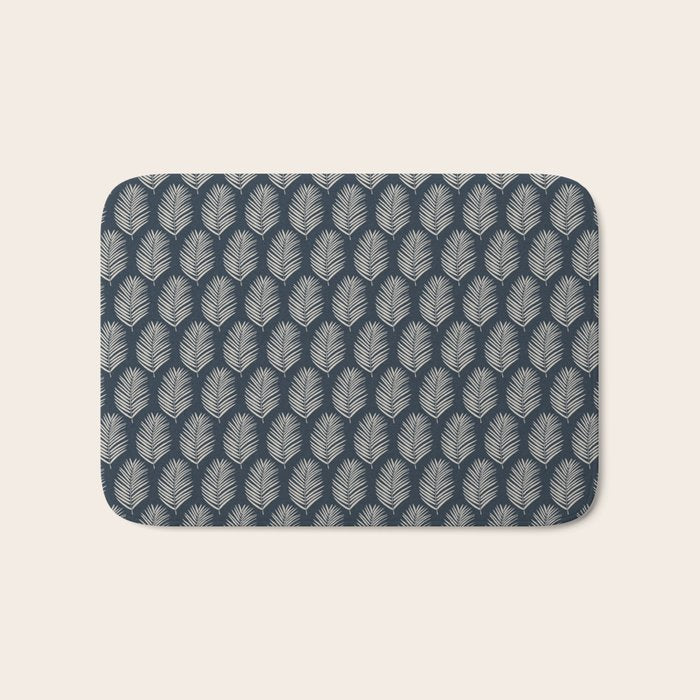 Palm Leaf Navy Blue And Cream Bath Mat Gallery Image 1