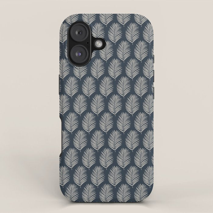 Palm Leaf Navy Blue And Cream iPhone Case Gallery Image 1