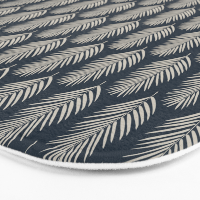 Palm Leaf Navy Blue And Cream Bath Mat Gallery Image 3