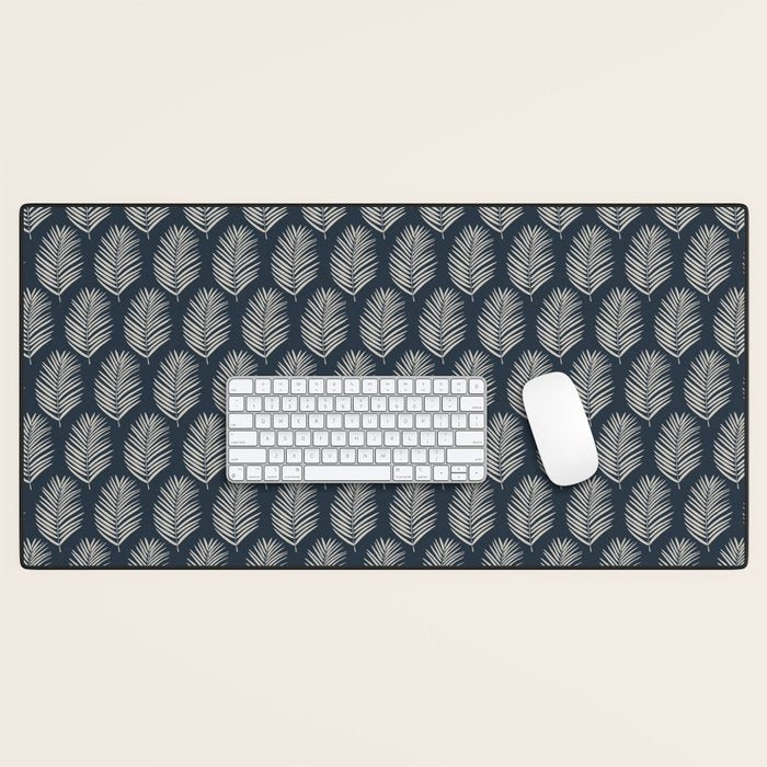 Palm Leaf Navy Blue And Cream Desk Mat Gallery Image 1