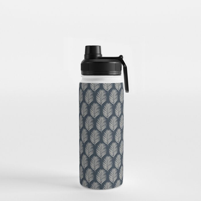 Palm Leaf Navy Blue And Cream Water Bottle Gallery Image 2