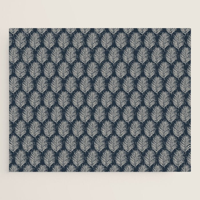 Palm Leaf Navy Blue And Cream Jigsaw Puzzle Gallery Image 1