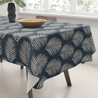 Palm Leaf Navy Blue And Cream Tablecloth Gallery Image 3