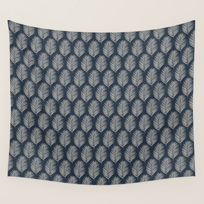 Palm Leaf Navy Blue And Cream Wall Tapestry Gallery Image 4