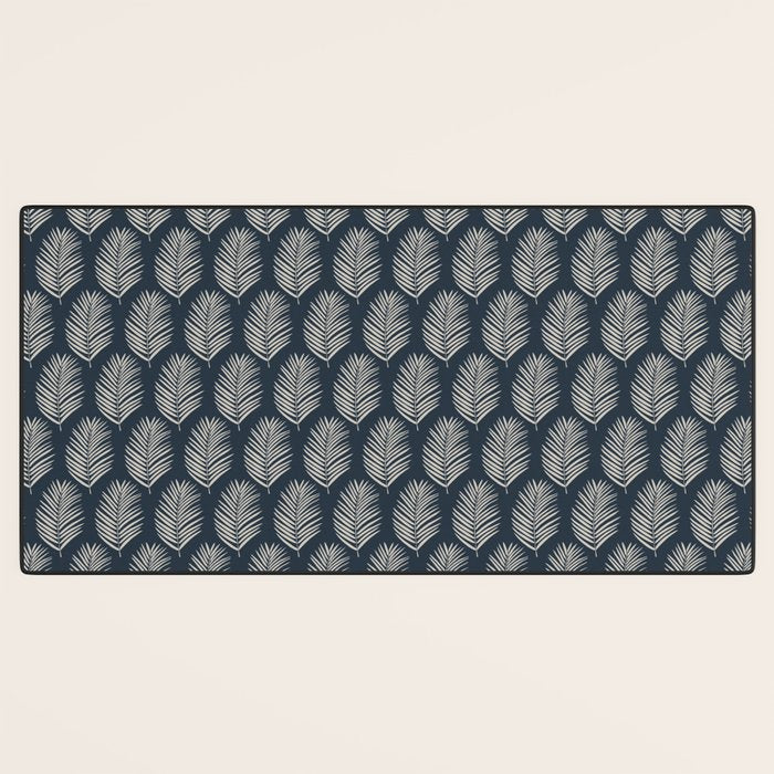 Palm Leaf Navy Blue And Cream Desk Mat Gallery Image 3
