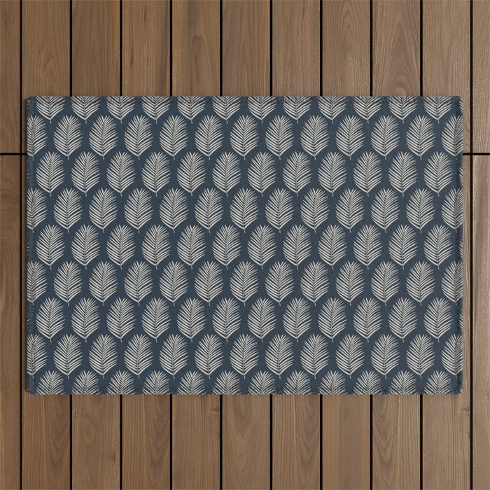 Palm Leaf Navy Blue And Cream Outdoor Rug Gallery Image 1