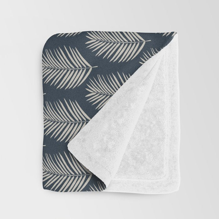 Palm Leaf Navy Blue And Cream Throw Blanket Gallery Image 3