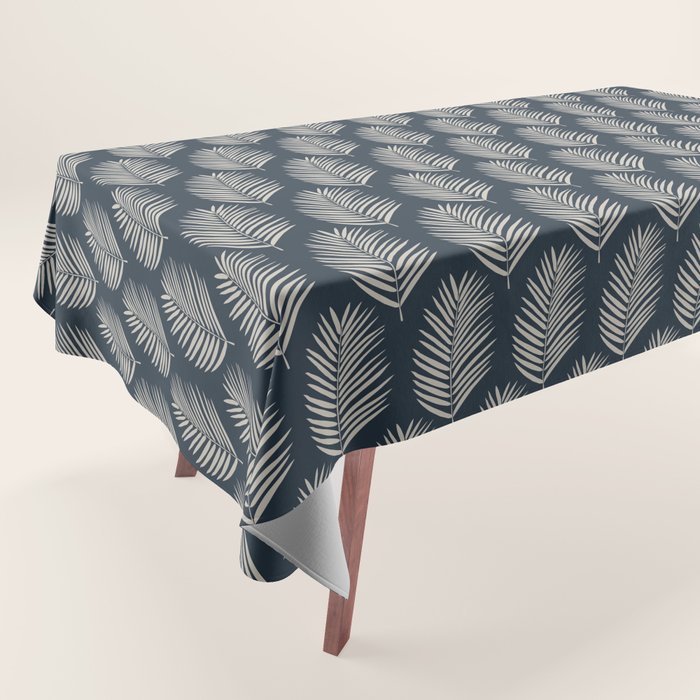 Palm Leaf Navy Blue And Cream Tablecloth Gallery Image 1