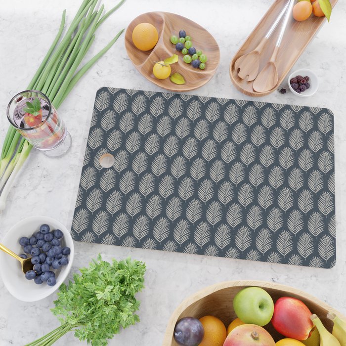 Palm Leaf Navy Blue And Cream Cutting Board Gallery Image 2