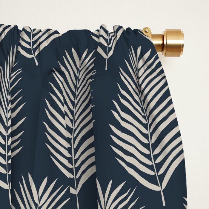 Palm Leaf Navy Blue And Cream Window Curtain Gallery Image 2