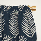 Palm Leaf Navy Blue And Cream Window Curtain Gallery Image 2