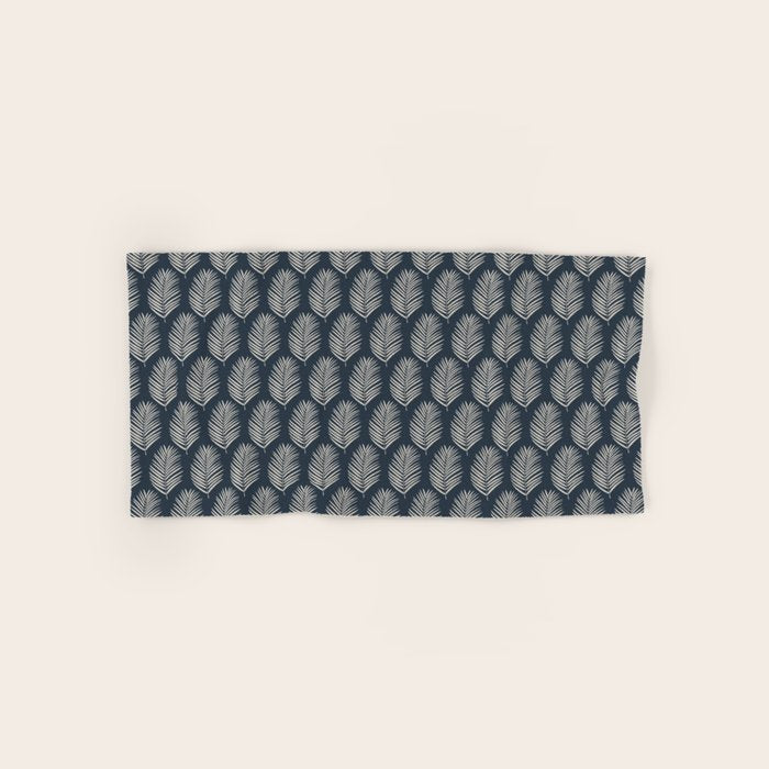 Palm Leaf Navy Blue And Cream Bath Towel Gallery Image 1