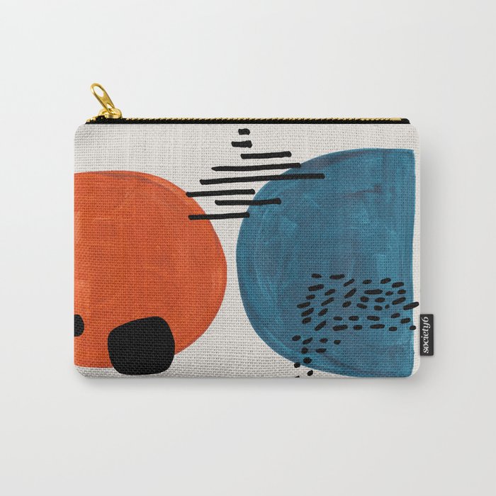 Burnt Orange Jewel Teal Blue Mid Century Modern Funky Colorful Shapes Patterns by Ejaaz Haniff Carry All Pouch Gallery Image 1