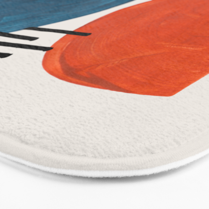 Burnt Orange Jewel Teal Blue Mid Century Modern Funky Colorful Shapes Patterns by Ejaaz Haniff Bath Mat Gallery Image 3