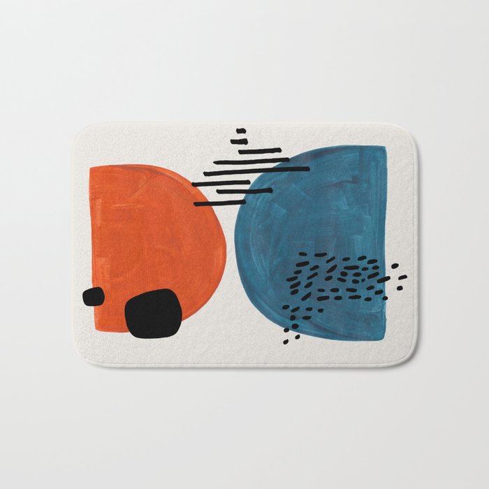 Burnt Orange Jewel Teal Blue Mid Century Modern Funky Colorful Shapes Patterns by Ejaaz Haniff Bath Mat Gallery Image 1