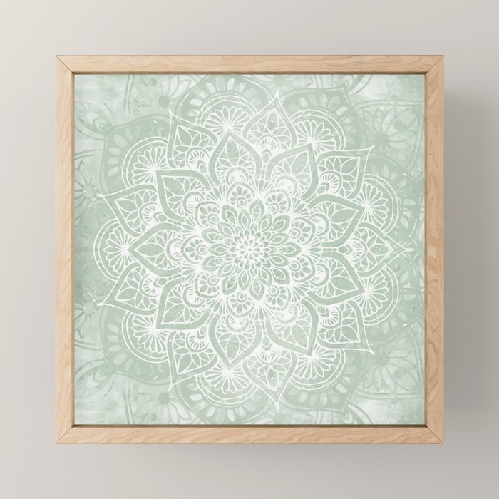 Mandala, Yoga Love, Sage Green, Boho Print Mini Art Print Gallery Image 1