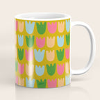 Rows of Tulips in Bloom in Yellow Ochre & Peach Coffee Mug Gallery Image 1
