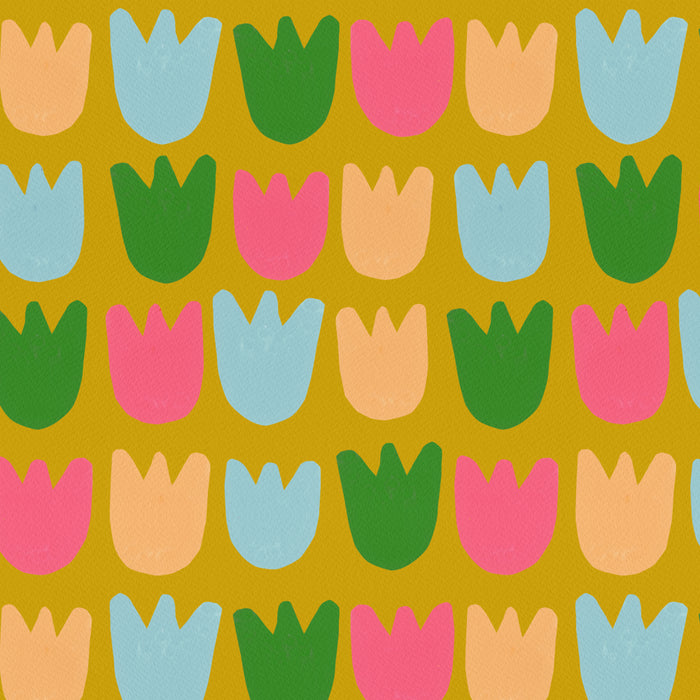 Rows of Tulips in Bloom in Yellow Ochre & Peach Coffee Mug Gallery Image 2