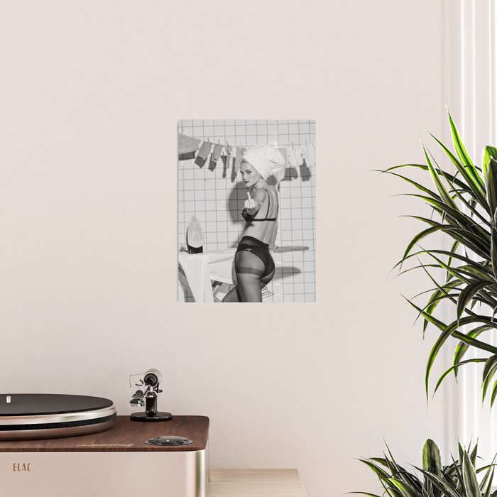 Romans!  Citizens!  Trolls!  Bad boyfriends!  Neo-conservatives we present to you The Birds of Springs humorous blond housewife giving the middle finger (the bird) black and white photograph - photography - photographs by Vitalik Radko Poster Gallery Image 2