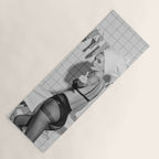 Romans!  Citizens!  Trolls!  Bad boyfriends!  Neo-conservatives we present to you The Birds of Springs humorous blond housewife giving the middle finger (the bird) black and white photograph - photography - photographs by Vitalik Radko Yoga Mat Gallery Image 1