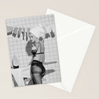 Romans!  Citizens!  Trolls!  Bad boyfriends!  Neo-conservatives we present to you The Birds of Springs humorous blond housewife giving the middle finger (the bird) black and white photograph - photography - photographs by Vitalik Radko Stationery Card Gallery Image 2