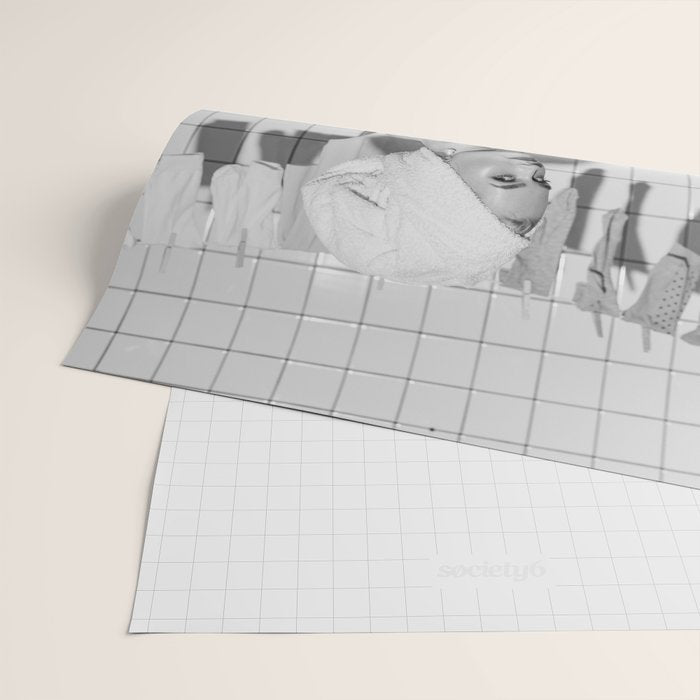 Romans!  Citizens!  Trolls!  Bad boyfriends!  Neo-conservatives we present to you The Birds of Springs humorous blond housewife giving the middle finger (the bird) black and white photograph - photography - photographs by Vitalik Radko Wrapping Paper Gallery Image 2