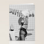 Romans!  Citizens!  Trolls!  Bad boyfriends!  Neo-conservatives we present to you The Birds of Springs humorous blond housewife giving the middle finger (the bird) black and white photograph - photography - photographs by Vitalik Radko Stationery Card Gallery Image 2