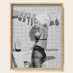 Romans!  Citizens!  Trolls!  Bad boyfriends!  Neo-conservatives we present to you The Birds of Springs humorous blond housewife giving the middle finger (the bird) black and white photograph - photography - photographs by Vitalik Radko Serving Tray Gallery Image 1