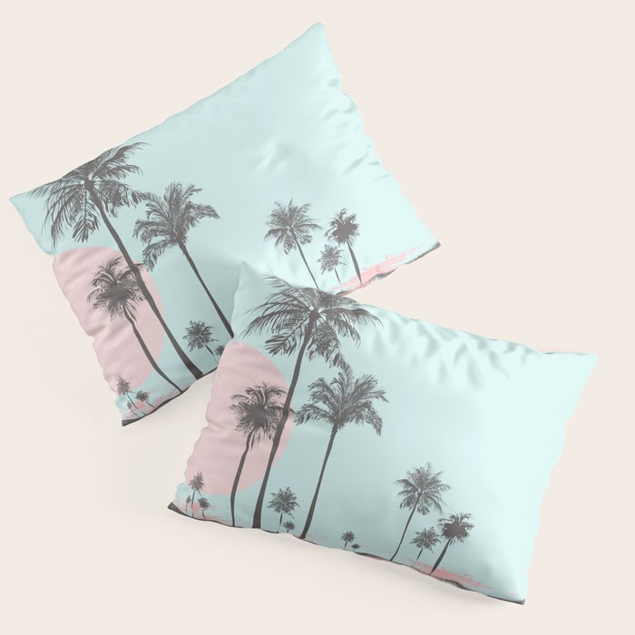 Beachfront palm tree soft pastel sunset graphic Pillow Sham Gallery Image 1