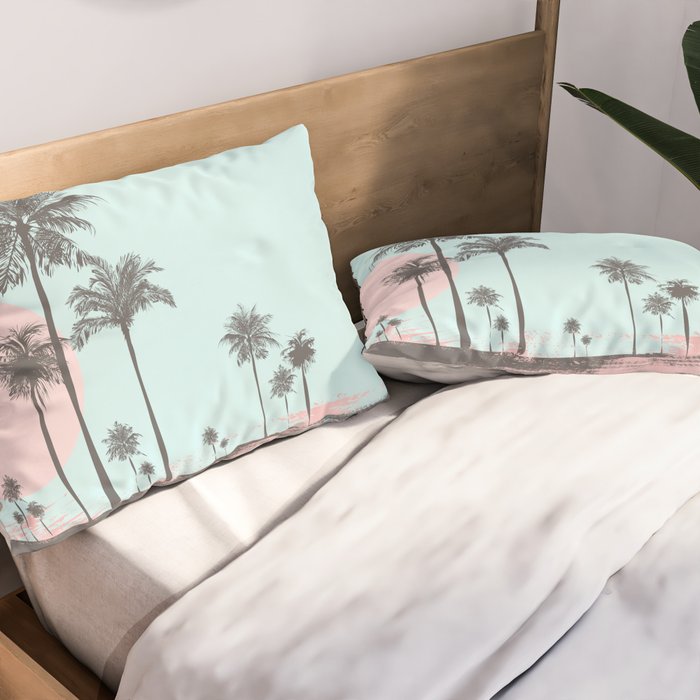 Beachfront palm tree soft pastel sunset graphic Pillow Sham Gallery Image 2