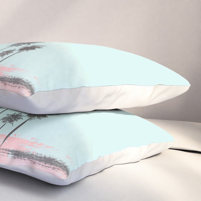 Beachfront palm tree soft pastel sunset graphic Pillow Sham Gallery Image 3