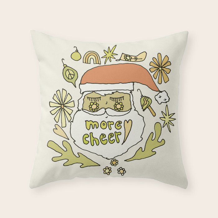 more cheer // retro santa // art by surfy birdy Throw Pillow Gallery Image 6