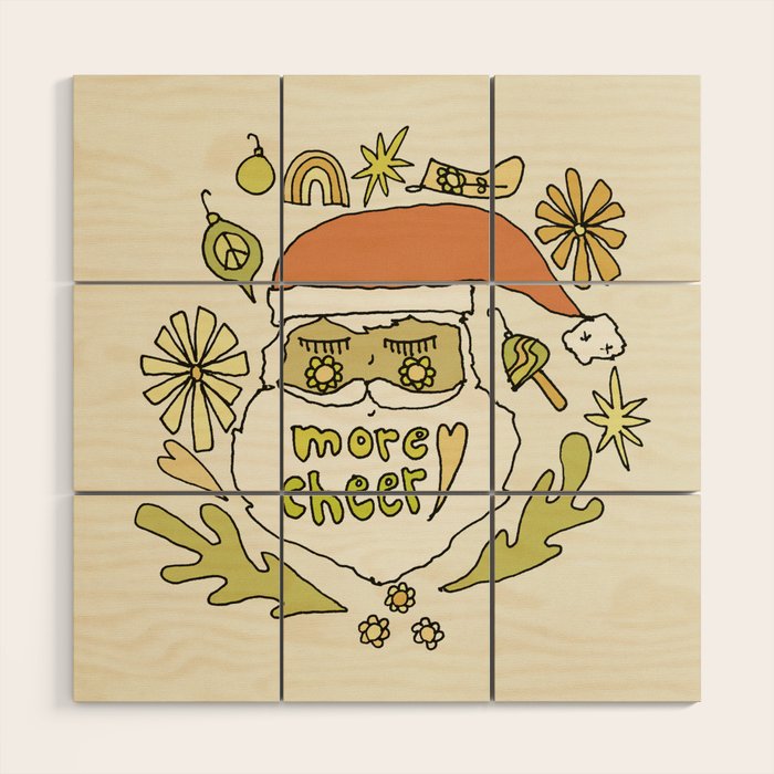 more cheer // retro santa // art by surfy birdy Wood Wall Art Gallery Image 1
