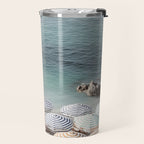 Seaside Patterns - Pastel Umbrella Coastal Print Travel Mug Gallery Image 2