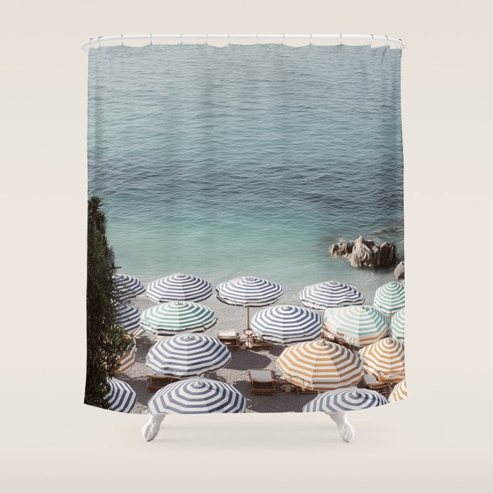 Seaside Patterns - Pastel Umbrella Coastal Print Shower Curtain Gallery Image 1