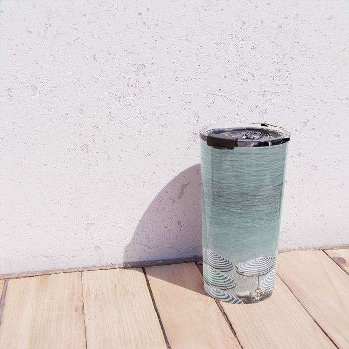 Seaside Patterns - Pastel Umbrella Coastal Print Travel Mug Gallery Image 4