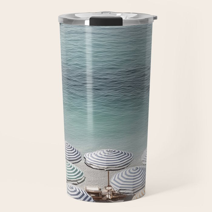 Seaside Patterns - Pastel Umbrella Coastal Print Travel Mug Gallery Image 1