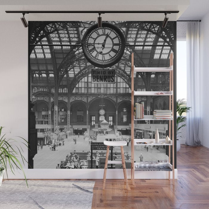 Penn Station 370 Seventh Avenue Train Station Concourse New York black and white photography - photo Wall Mural Gallery Image 1