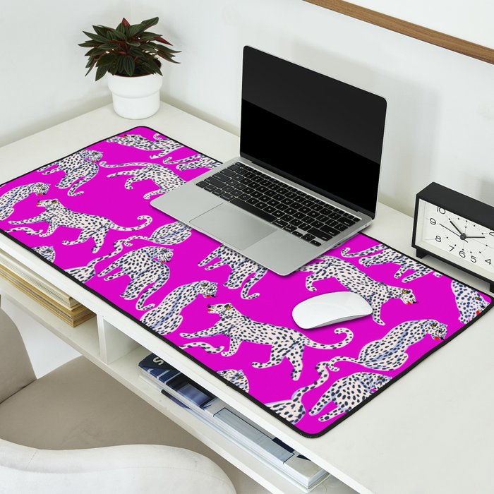 Abstract white leopards with red lips Desk Mat Gallery Image 2