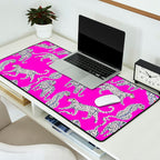 Abstract white leopards with red lips Desk Mat Gallery Image 2