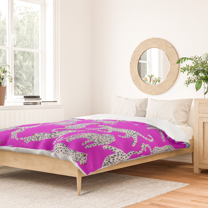 Abstract white leopards with red lips Duvet Cover Gallery Image 2