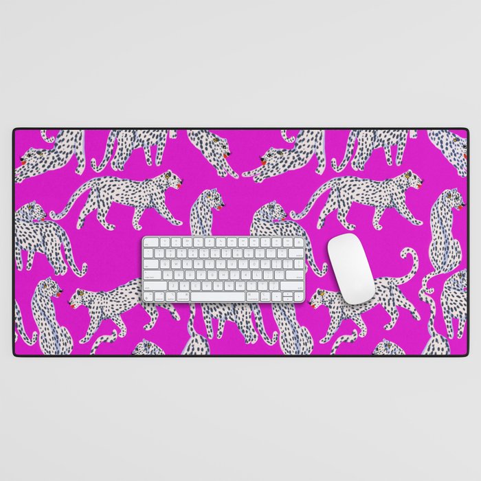 Abstract white leopards with red lips Desk Mat Gallery Image 1