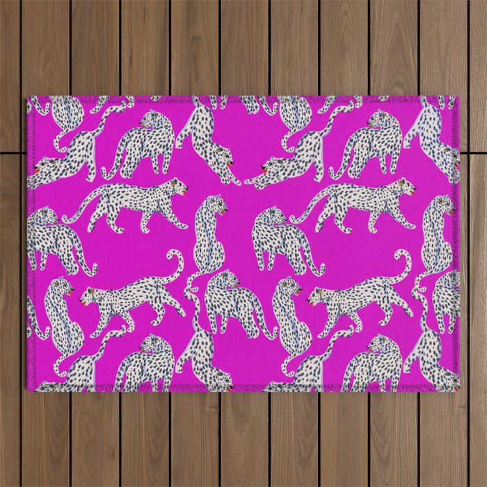 Abstract white leopards with red lips Outdoor Rug Gallery Image 1